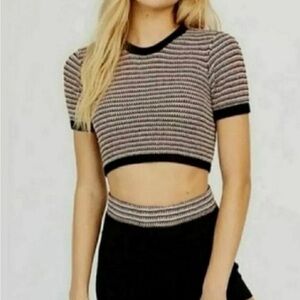 Free People Intimately Striped Black and White Sweater Crop Top. Size Small